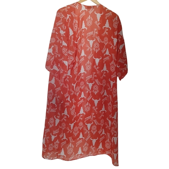 Turquoise Haven Kimono Cover Up Southwest Open Drape Boho Hippie Aztec Duster - Picture 6 of 8